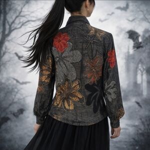 Pure Silk Witchy Whimsigoth Floral Beaded Embroidered Artsy  Blouse/Jacket Sz M